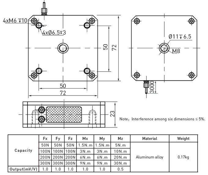 Sechs Maßkraft-Sensor-multi Achsen-Messdose-Genauigkeits-Aluminiumlegierung