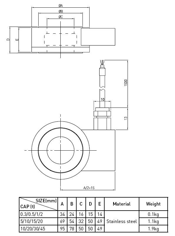 Waschmaschinen-Art Edelstahl-Messdose-Druckbelastungs-Zelle 0.3t zu 45t